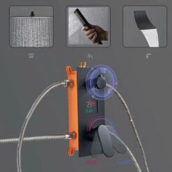 LED Sistema Doccia Con Display Digitale, Nero Colonna Doccia Montaggio A Soffitto Set Doccia Con Soffione Doccia A Pioggia, Doccetta, Cascata Rubinetto Vasca,16 Inches 8 LED Sistema Doccia Con Display Digitale, Nero Colonna Doccia Montaggio A Soffitto Set Doccia Con Soffione Doccia A Pioggia, Doccetta, Cascata Rubinetto Vasca,16 Inches -Hansgrohe Negozio 76486936 4