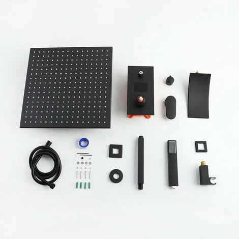 LED Sistema Doccia Con Display Digitale, Nero Colonna Doccia Montaggio A Soffitto Set Doccia Con Soffione Doccia A Pioggia, Doccetta, Cascata Rubinetto Vasca,16 Inches 5 LED Sistema Doccia Con Display Digitale, Nero Colonna Doccia Montaggio A Soffitto Set Doccia Con Soffione Doccia A Pioggia, Doccetta, Cascata Rubinetto Vasca,16 Inches - immagine 5