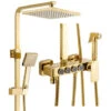 Colonna Doccia D'oro Sistema Doccia Montaggio A Parete Set Doccia Con 22 Cm * 22 Cm Soffione Doccia A Pioggia, Doccetta, Rubinetto Vasca, Doccetta Bidet