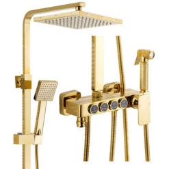 Colonna Doccia D'oro Sistema Doccia Montaggio A Parete Set Doccia Con 22 Cm * 22 Cm Soffione Doccia A Pioggia, Doccetta, Rubinetto Vasca, Doccetta Bidet