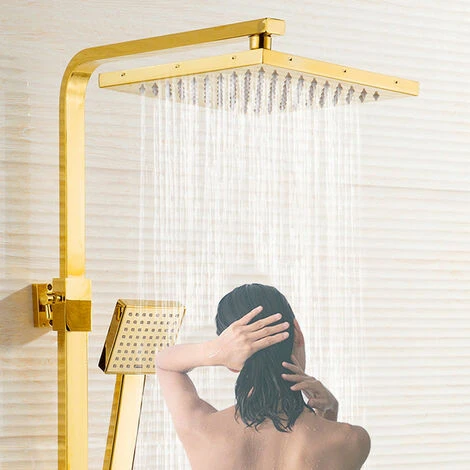 Colonna Doccia D'oro Sistema Doccia Montaggio A Parete Set Doccia Con 22 Cm * 22 Cm Soffione Doccia A Pioggia, Doccetta, Rubinetto Vasca, Doccetta Bidet 2 Colonna Doccia D'oro Sistema Doccia Montaggio A Parete Set Doccia Con 22 Cm * 22 Cm Soffione Doccia A Pioggia, Doccetta, Rubinetto Vasca, Doccetta Bidet - immagine 2