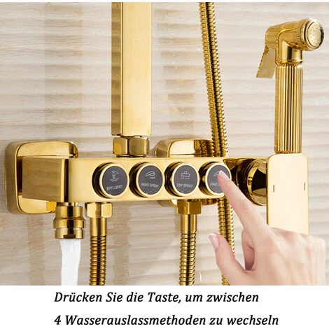 Colonna Doccia D'oro Sistema Doccia Montaggio A Parete Set Doccia Con 22 Cm * 22 Cm Soffione Doccia A Pioggia, Doccetta, Rubinetto Vasca, Doccetta Bidet 3 Colonna Doccia D'oro Sistema Doccia Montaggio A Parete Set Doccia Con 22 Cm * 22 Cm Soffione Doccia A Pioggia, Doccetta, Rubinetto Vasca, Doccetta Bidet - immagine 3
