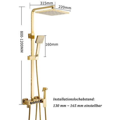 Colonna Doccia D'oro Sistema Doccia Montaggio A Parete Set Doccia Con 22 Cm * 22 Cm Soffione Doccia A Pioggia, Doccetta, Rubinetto Vasca, Doccetta Bidet 4 Colonna Doccia D'oro Sistema Doccia Montaggio A Parete Set Doccia Con 22 Cm * 22 Cm Soffione Doccia A Pioggia, Doccetta, Rubinetto Vasca, Doccetta Bidet - immagine 4