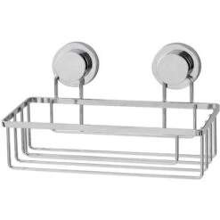 Mensola Rettangolare Doccia 1 Ripiano Cromo Doppia Modalità Fissaggio