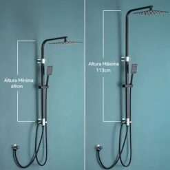 Colonne Doccia Nero Senza Rubinetto Con Doccia A Pioggia 25 X 25 Cm E Doccetta Quadrata, Set Doccia In Ottone, Asta Manuale Regolabile -Hansgrohe Negozio 78768713 5