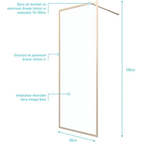 Parete Per Doccia 80x200 Cm - Finitura Oro Spazzolato - GOLDY CONTOURING 4 Parete Per Doccia 80x200 Cm - Finitura Oro Spazzolato - GOLDY CONTOURING - immagine 4