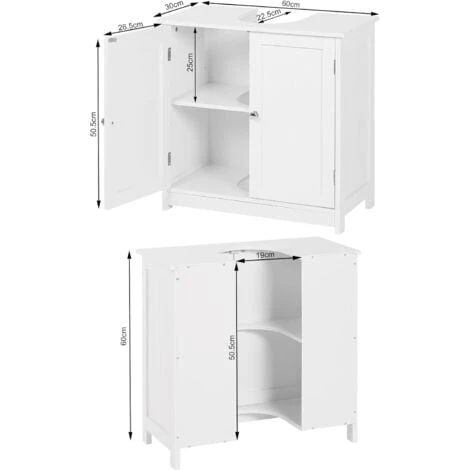WOLTU Armadietto Da Bagno Sotto Lavello Mobile Bagno Con Ante E Ripiano Interno Bianco 2 WOLTU Armadietto Da Bagno Sotto Lavello Mobile Bagno Con Ante E Ripiano Interno Bianco - immagine 2