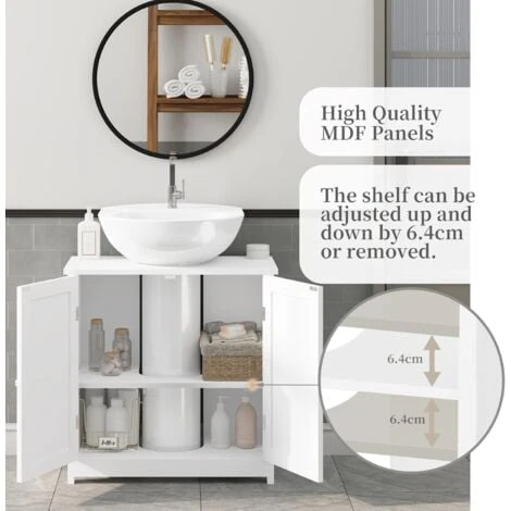 WOLTU Armadietto Da Bagno Sotto Lavello Mobile Bagno Con Ante E Ripiano Interno Bianco 3 WOLTU Armadietto Da Bagno Sotto Lavello Mobile Bagno Con Ante E Ripiano Interno Bianco - immagine 3