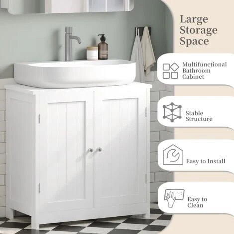 WOLTU Armadietto Da Bagno Sotto Lavello Mobile Bagno Con Ante E Ripiano Interno Bianco 4 WOLTU Armadietto Da Bagno Sotto Lavello Mobile Bagno Con Ante E Ripiano Interno Bianco - immagine 4