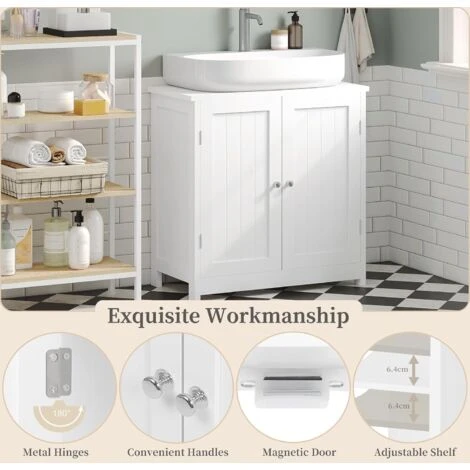 WOLTU Armadietto Da Bagno Sotto Lavello Mobile Bagno Con Ante E Ripiano Interno Bianco 5 WOLTU Armadietto Da Bagno Sotto Lavello Mobile Bagno Con Ante E Ripiano Interno Bianco - immagine 5