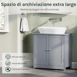 WOLTU Armadietto Da Bagno Sotto Lavello Mobile Bagno Con Ante E Ripiano Interno Grigio -Hansgrohe Negozio 80879037 4
