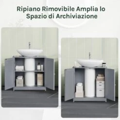 WOLTU Armadietto Da Bagno Sotto Lavello Mobile Bagno Con Ante E Ripiano Interno Grigio -Hansgrohe Negozio 80879037 5