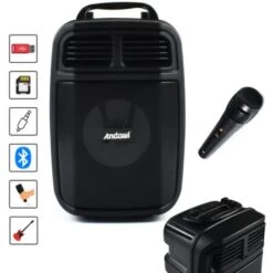 Trade Shop - Altoparlante Bluetooth Wireless Microfono Supporto Cellulare Karaoke Led Q-l024