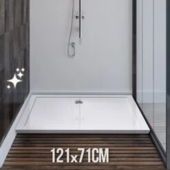 Piatto Doccia - In Acrilico, 121 X 71 Cm, Ribassato, Altezza 4 Cm, Finitura Lucida Bianca, Modello Rettangolare - Piatto Doccia