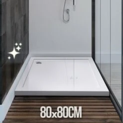 Piatto Doccia - In Acrilico, 80 X 80 Cm, Ribassato, Altezza 5 Cm, Finitura Lucida Bianca, Modello Quadrato - Piatto Doccia Slim,