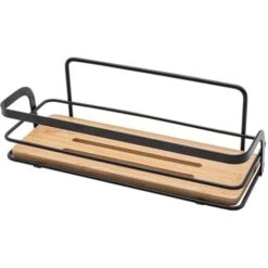 Mensola Doccia Rettangolare In Acciaio Nero E Ripiano In Bamboo Haiti