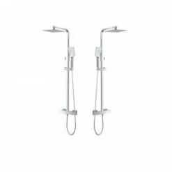 Set Colonna Doccia Termostatica In Acciaio Ed Ottone Completa Di Soffione Slim Doccino E Flessibile, Canna Regolabile In Altezza