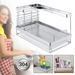 Mensole Per Doccia Organizzatore Per Lavello Scaffale Da Cucina In Acciaio Inox Supporto Per Spugna Organizzatore Per Lavabo Per Spugna Per Pentola HENGMEI
