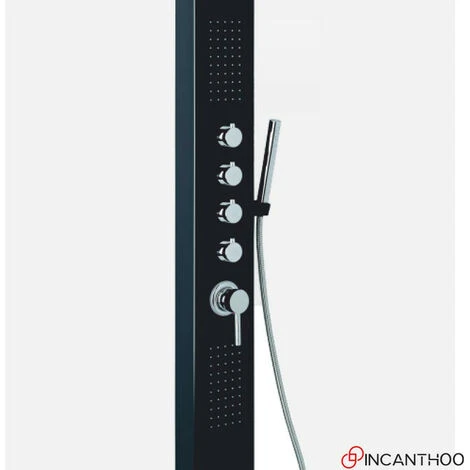 Pannello Doccia Multifunzione DANUBIO 166.5x15.5 Cm - Alluminio Verniciato Nero - Soffione - Getto Orizzontale 4 Pannello Doccia Multifunzione DANUBIO 166.5x15.5 Cm - Alluminio Verniciato Nero - Soffione - Getto Orizzontale - immagine 4