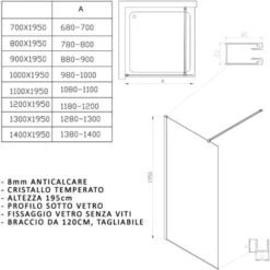 Parete Doccia 8 Mm Reversibile Altezza 195 Cm Profilo Inferiore Osiride, Seleziona Misura 70 -Hansgrohe Negozio 8958184 4