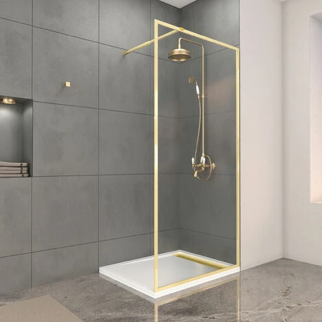 Parete Doccia 100x200cm Finitura Oro Spazzolato + Piatto Doccia Bianco 100x80x4cm 1 Parete Doccia 100x200cm Finitura Oro Spazzolato + Piatto Doccia Bianco 100x80x4cm