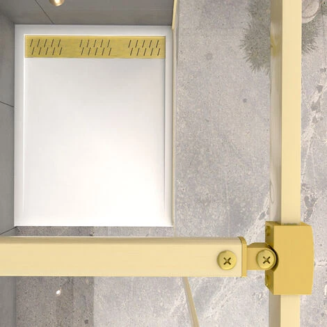 Parete Doccia 100x200cm Finitura Oro Spazzolato + Piatto Doccia Bianco 100x80x4cm 2 Parete Doccia 100x200cm Finitura Oro Spazzolato + Piatto Doccia Bianco 100x80x4cm - immagine 2