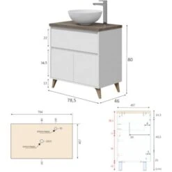 Dmora Mobile Sottolavabo Berkeley, Mobiletto Per Bagno A 2 Ante E 1 Cassetto, Armadietto Da Terra, Lavabo Non Incluso, Cm 78,5x46h80, Bianco Lucido E Olmo -Hansgrohe Negozio 92786817 3
