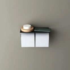 Doporro® Porta Carta Igienica Portarotolo Doppia, Carta Igienica Con Porta Cellulare Per Bagno E Toilette In Acciaio Inox MMF089D, Nero Opaco