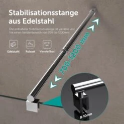 Doporro® Box Doccia Walk-In 50x200cm, Parete Doccia Anticalcare In Cristallo Trasparente Da 8mm Con Braccio Sostegno Telescopico In Acciaio BRAM1 Bremen01K -Hansgrohe Negozio 94236567 3