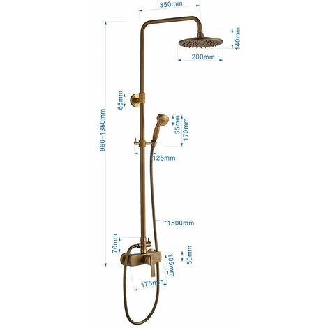 Colonna Doccia Bronzo Antico Di Ottone Con Soffione Doccia 8 Pollici + Manopola Doccia Barra Doccia Altezza Regolabile (91-126cm) 5 Colonna Doccia Bronzo Antico Di Ottone Con Soffione Doccia 8 Pollici + Manopola Doccia Barra Doccia Altezza Regolabile (91-126cm) - immagine 5