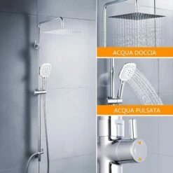 DALMO Colonna Da Doccia, Sistema Doccia Senza Miscelatore Con Soffione Da Testa Quadrato E Soffione A Mano Con 3 Modi Di Spruzzo, Sistema Da Bagno Regolabile E Brillante- DBWF01XS -Hansgrohe Negozio 95136995 4