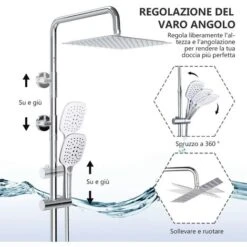 DALMO Colonna Da Doccia, Sistema Doccia Senza Miscelatore Con Soffione Da Testa Quadrato E Soffione A Mano Con 3 Modi Di Spruzzo, Sistema Da Bagno Regolabile E Brillante- DBWF01XS -Hansgrohe Negozio 95136995 5