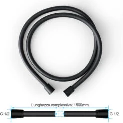 Heilmetz Tubo Doccia 1,5 M Tubo Doccia Premium Con Antitorsione Tubo Doccia Liscio In PVC Con Attacco Universale G 1/2 Standard Nero