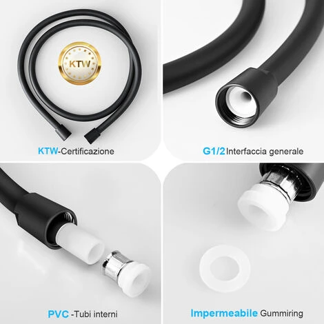 Heilmetz Tubo Doccia 1,5 M Tubo Doccia Premium Con Antitorsione Tubo Doccia Liscio In PVC Con Attacco Universale G 1/2 Standard Nero 2 Heilmetz Tubo Doccia 1,5 M Tubo Doccia Premium Con Antitorsione Tubo Doccia Liscio In PVC Con Attacco Universale G 1/2 Standard Nero - immagine 2