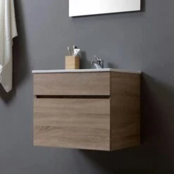 MOBILE BAGNO SOSPESO DA 60 CM CON CASSETTO, SPECCHIO E LAVABO QUERCIA SOLE -Hansgrohe Negozio 9689788 4