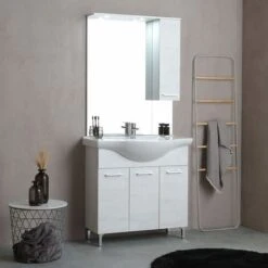 MOBILE BAGNO A TERRA 85 CM QUERCIA BIANCO EFFETTO LEGNO RIMINI