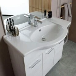 MOBILE BAGNO A TERRA 85 CM QUERCIA BIANCO EFFETTO LEGNO RIMINI -Hansgrohe Negozio 96932569 3
