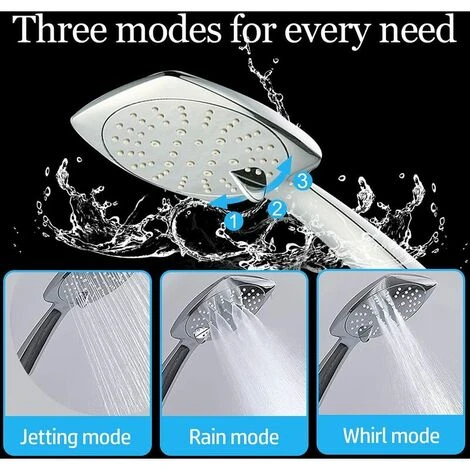 Soffione Doccia Ad Alta Pressione Grande Soffione Quadrato A Risparmio Idrico Con 3 Impostazioni Di Getto Universale E Regolabile SH-Large Silver 2 Soffione Doccia Ad Alta Pressione Grande Soffione Quadrato A Risparmio Idrico Con 3 Impostazioni Di Getto Universale E Regolabile SH-Large Silver - immagine 2